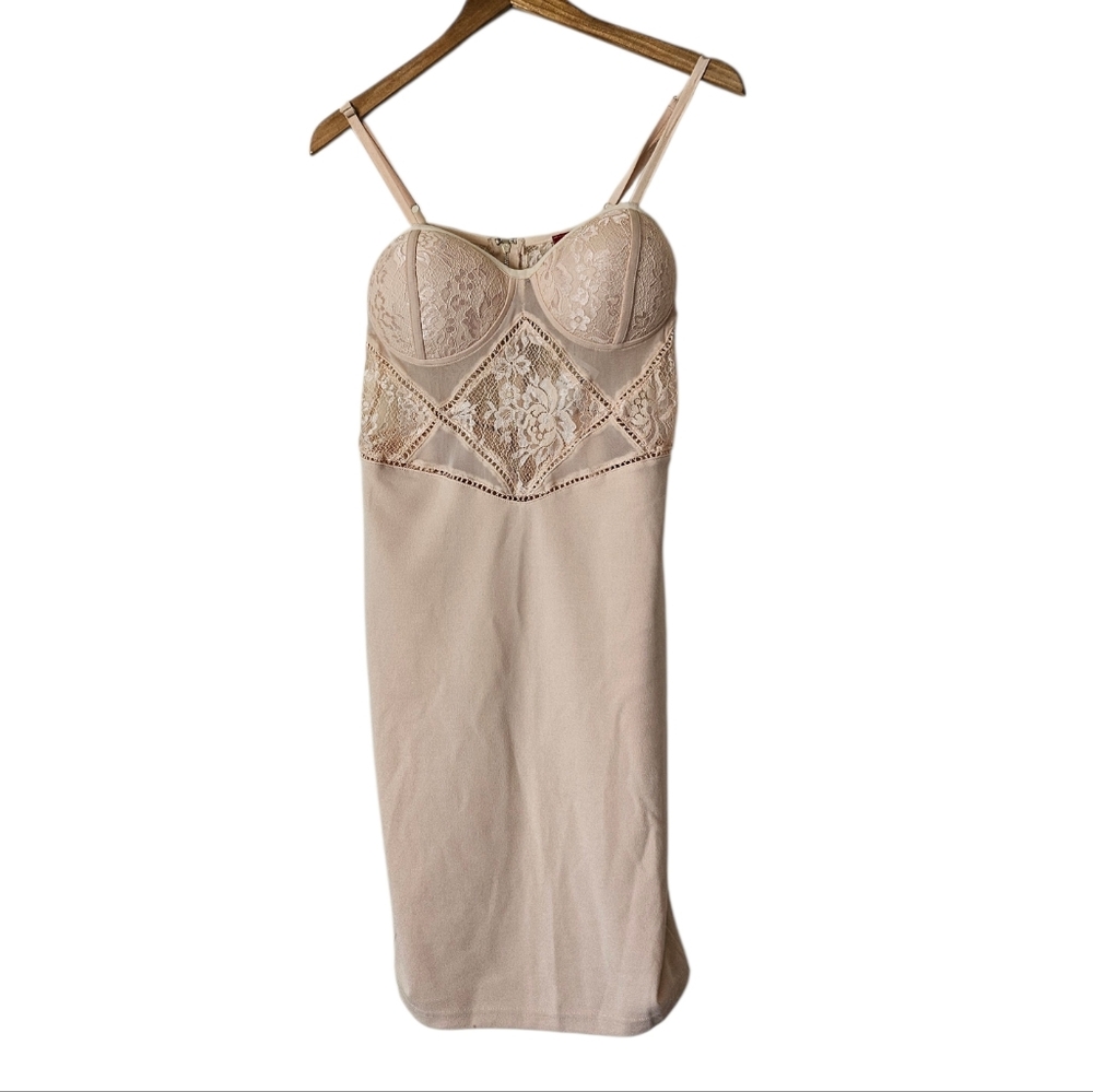 NWTโ Akira Chicago Red Label Blush Lace Bustier Bodycon Dress, Size L Coquette